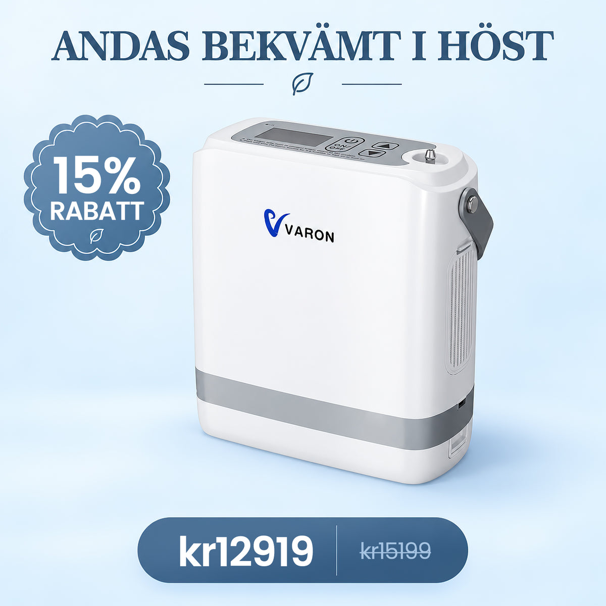 VARON VP-8G Bärbar Syrgaskoncentrator | Pulsdos, 93 % Syrekoncentration, Lång Batteritid