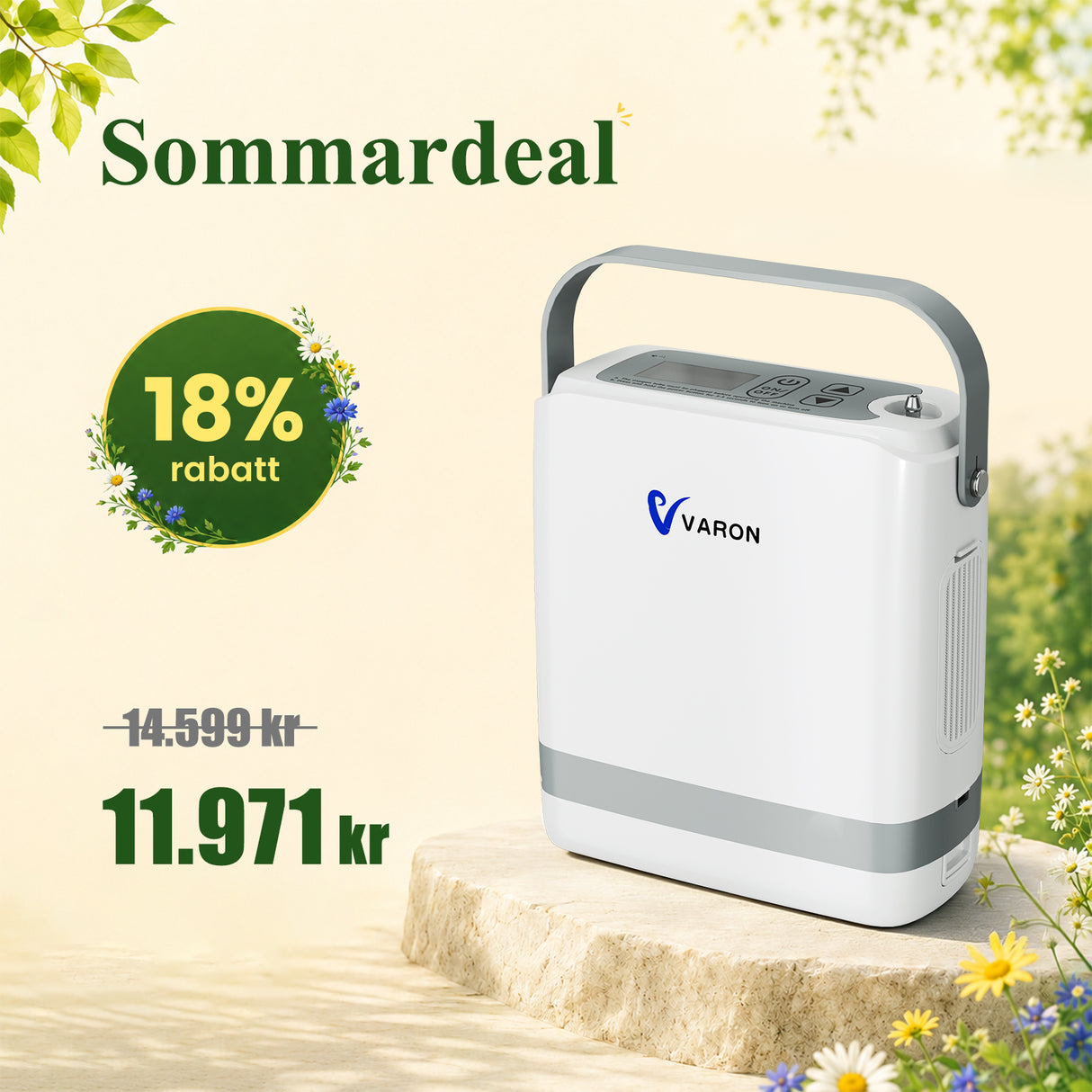 VARON VP-8G | Bärbar pulserad syrgaskoncentrator - 93 % renhet - förlängd batteritid