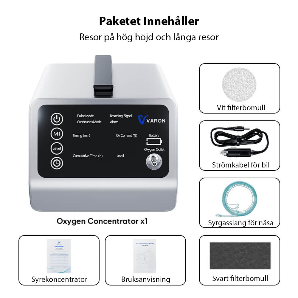 VARON VT-1 Puls & Kontinuerlig Syretillredare | Perfekt för Resor, CE-godkänd
